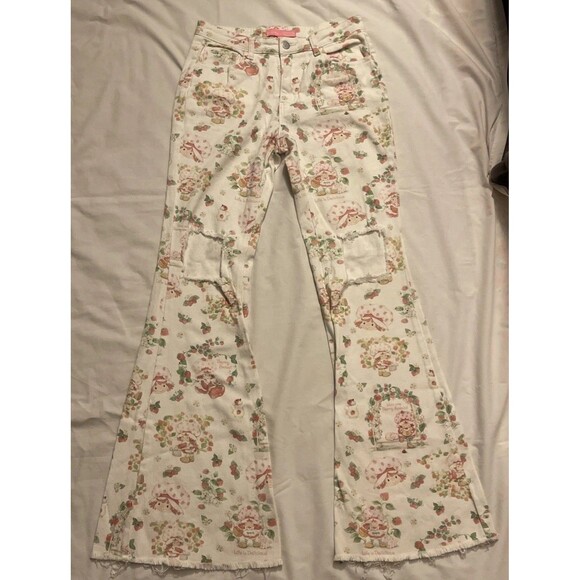 Dolls Kill X Strawberry Shortcake Jeans Small 28” Distressed Life Is Delicious - Picture 2 of 10